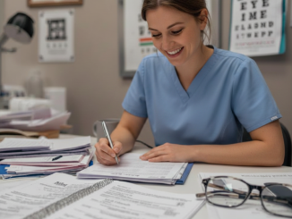Optometry office employee doing Billing and Coding