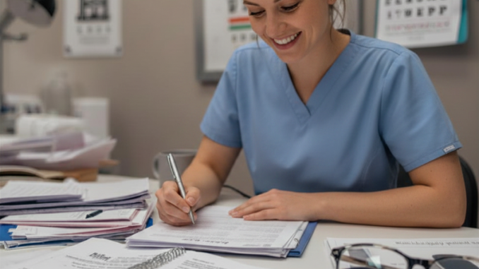 Optometry office employee doing Billing and Coding