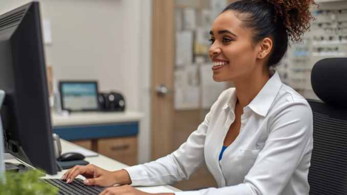 Woman looking at computer screen