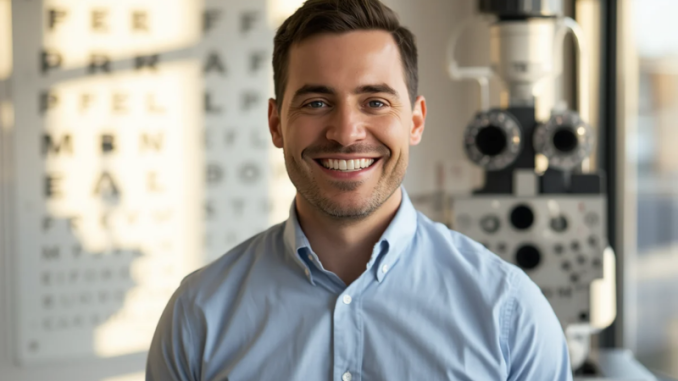 Male optometrist smiling