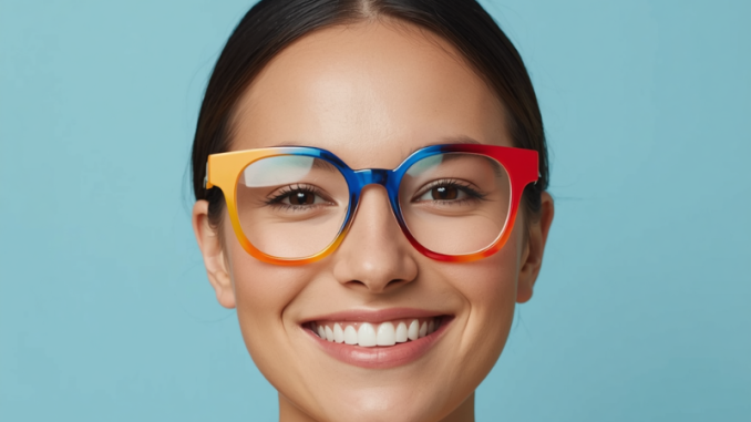 Smiling woman with colorful frames on
